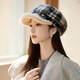 Jimmy Leaf lamb wool octagonal hat women's autumn and winter warm beret big head suitable for showing face small newsboy hat painter hat khaki color one size M (56-58cm)