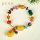Ouchini Natural Beeswax Bracelet Duobao Bracelet Bracelet Blood Amber and Amber with Amber Water Drop Pendant for Birthday Gift Colorful Water Drop Bracelet