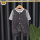 G.duck little yellow duck Korean style baby clothes suit spring and autumn new fashionable baby overalls long sleeve male and female baby spring gray rice woolen wide shoulder suit 80cm