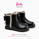 Barbie Girls' Boots Winter Children's Short Boots Snow Boots Plush Small Leather Shoes Princess Shoes Martin Boots DA7023 Black 30