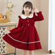 Piggy Banner (PEPCO) girls winter red dress stylish plus velvet children's clothing winter skirt little girl princess dress red 120