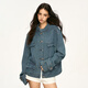 AAISUP American retro blue denim jacket for women 2025 autumn new high-end Korean style loose casual short jacket blue S