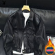 Playboy (PLAYBOY) Trendy Motorcycle Suit Leather Jacket Men's Jacket 2025 Autumn and Winter Short Lapel Casual Handsome Men's Leather Jacket Black Cotton D313-J92 Thickened L