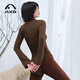 Love Hush Step Yoga Wear Set Autumn and Winter New Cashmere Feel Smocked Slimming Pilates Yoga Sports Long-Sleeved One-Cup T-Shirt A25410RCQA Olive Green+X24418NSR Ebony Brown M