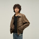 Weilang's shop American brown distressed leather jacket men's trendy brand handsome retro Maillard cotton jacket couple New Year Brown L