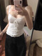 White camisole women's summer bow lace inner bottoming short sweet hot girl outer top white S recommended 75-95Jin Jin equals 0.5 kg