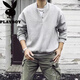 Playboy (PLAYBOY) Japanese retro autumn and winter men's Henry collar long-sleeved shirt warm casual pullover sweatshirt large size gray high quality regular L