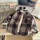 Children's shirt long-sleeved autumn plaid shirt boys retro color matching new cardigan lapel top girls B105 CY100 120 cm