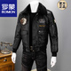 ROMON imitation sheepskin leather jacket men's fur collar plus cotton Indian embroidery short flight suit jacket for young and middle-aged people black fur collar S