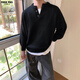 Foss Phil sweater men's autumn and winter solid color Henry collar casual pullover sweater top men MZ0051 black XL