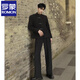 ROMON high-end new Chinese casual suit men's national style stand-up collar tunic style airplane button loose suit suit black two-piece suit top + pants 2XL