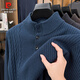 Pierre Cardin Knitted Sweater Men's Autumn and Winter Henley Collar Dad's Wear Men's Business Casual Loose Round Neck Solid Color Bottoming Shirt Warm Navy S 165