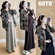 Japan's high-end maternity dress, new large size plaid shirt skirt, autumn and winter suit, high-end wear for pregnant mother, plaid shirt, single piece L