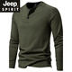 JEEP SPIRIT autumn men's pure cotton Henry collar long-sleeved T-shirt youth European and American simple elastic slim solid color versatile bottoming shirt dark gray XL