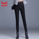 MiiOW high-waist silk, silk cotton trousers and velvet jeans for women 2025 new winter thickened and warm outer wear to show slimming feet black denim/strip/strip sheep lining Height 158-169 cm 2XL Weight 125-135