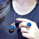 Yuze Natural Dominican Blue Amber Pendant Necklace S925 Silver Ring 3A Purified Water High Blue Earrings Blue Amber Set Women's Ring 14mm