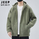 JEEP SPIRIT Jeep Polar Fleece Hooded Jacket Men's Autumn and Winter Cardigan Sweater Jacket Men's Thickened Top Bean Green XL