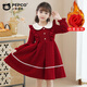 Piggy Banner (PEPCO) girls winter red dress stylish plus velvet children's clothing winter skirt little girl princess dress red 120