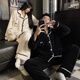 Modal Couple Pajamas Women's Winter Coral Fleece Thickened Cartoon Cute Men's Loose Autumn and Winter Home Clothes Set W1008 Black + White One Set for Men and Women M Women + Men 3XL