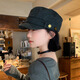 BIBK beret women's peaked cap equestrian hat showing face small flat top retro fashion hat square round face high skull retro green one size fits all elastic 55-59cm