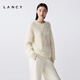LANCY mohair silk 25 winter new relaxed cable knit sweater women's round neck off-shoulder sweater off-white 2XL
