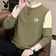 Playboy Chinese Style Sweater Men's Spring and Autumn Loose Versatile Color Block Bottoming Shirt Retro Button Henley Collar Pullover Top W36 Beige 2XL
