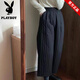 PLAYBOY (PLAYBOY) thickened vertical striped down cotton pants for women's winter outerwear, Japanese style small men's quilted wide-leg pants, warm granny pants, black 2XL 145-160Jin Jin equals 0.5 kg