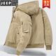 JEEP SPIRIT pure cotton coat men's autumn and winter loose large size workwear thickened American retro hooded jacket cotton jacket for men Khaki M Recommended 100Jin Jin is equal to 0.5kg -115Jin Jin is equal to 0.5kg