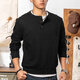 Lupan Black 350g Heavyweight Henley Collar Sweatshirt Men's 2025 Spring American Retro Henley Shirt Bottoming Long Sleeve Black M