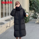 YAYA Extreme Cold Down Jacket Women's Long Over-the-Knee 2025 Winter New Fashion Casual Hooded Thickened Warm Jacket XB Black M (160)