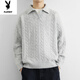 Playboy (PLAYBOY) twist long-sleeved sweater men's autumn and winter lazy style Henry collar American retro knitted versatile POLO shirt men's black M