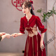 Tea girl's toasting dress bride's burgundy wedding engagement dress dress can be worn back to the house casual wear lapel spring and summer red M