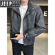 JEEP SPIRIT leather jacket men's autumn and winter autumn 2025 new fashion brand stand collar casual fashion handsome motorcycle leather jacket ruffian handsome men's clip coffee color M
