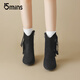 15MINS Fashion Boots Women's 2026 Autumn and Winter New Retro Versatile Thick Sole Increases Tightness and Slimming Legs Long Casual Chelsea Short Boots D2000BQ5 Black 38