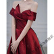 Tea Xiao A Satin Toast Wear Bridal Light Wedding Dress Red One Shoulder Engagement Appreciation Banquet Evening Dress for Women Burgundy M