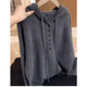 Hot selling hot style gray casual hooded knitted pullover sweater for women 2025 autumn new style simple and loose gray L recommended 106-115Jin Jin equals 0.5kg