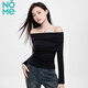 NOME long-sleeved women's spring and autumn new high-end black off-shoulder one-shoulder pure desire bottoming top black M