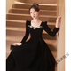 True Black Annual Party Evening Dress Feminine Textured Velvet Long Sleeve French Art Test High-end Niche Light Luxury Winter 6116 Black Long S