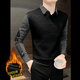 Light luxury gentleman men's 2025 new winter thickened knitted fake two-piece velvet long-sleeved temperament shirt J white velvet 3XL recommended 165-180Jin Jin equals 0.5 kg