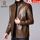 Montagut Men's Leather Jacket Spring Autumn Sheepskin Winter Genuine Leather Jacket Middle-aged Thickened Velvet Casual Jacket Dad Brown * Lapel * 1755 Velvet L 175 (Recommended 116-132 Jin Jin equals 0.5 kg)