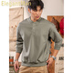 ElegantMan Winter and Autumn Henley Collar Sweatshirt Men's Pullover 320g Heavy New Henley Shirt Jacket Top Long Sleeve Casual Men Green Khaki M