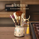Tea Ceremony Six Gentlemen Set Dunhuang Ru Kiln High-end Tea Clips Tea Scissors Tea Spoon Tea Brush Tea Accessories 1-Huang Ru Dunhuang Feng Ling Tea Ceremony Bottle + Houze 6 Accessories + Plum Blossom Scissors
