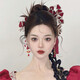 New super fairy bride's dressing gown toasting headdress new Chinese style dressing gown headdress red high-end velvet flower set wedding dress dressing gown hair fork set