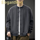 ElegantMan waffle Japanese retro cardigan men's sweatshirt autumn new trend Henry collar top versatile casual jacket dark gray M _Suitable weight-120Jin Jin equals 0.5 kg