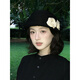 Guiqi Hepburn style top hat French retro camellia curled elegant gold style beret temperament fisherman hat basin hat black double rice flower
