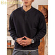 ElegantMan Winter and Autumn Henley Collar Sweatshirt Men's Pullover 320g Heavy New Henley Shirt Jacket Top Long Sleeve Casual Men Black M