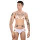 Men's sexy underwear set lace hollow underwear gay halter bra mini vest thong white bra + panties S