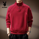 Playboy (PLAYBOY) high-end American retro heavyweight structure half turtleneck sweatshirt for men autumn new trendy loose henley shirt top for men burgundy 4XL suitable for 210-230Jin Jin equals 0.5 kg