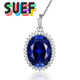 SUEF King Oval Tanzanite Sapphire Necklace Pendant Women's Pendant Clavicle Versatile Colored Stone Does Not Fade White Gold (Main Stone 8x10mm) with Chain 0 Carat