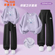 ANTA (ANTA) Children's Girls' Fleece Sweatshirt Set Fashion Letter Pullover 2025 Autumn and Winter Warm and Western Style Sportswear Fleece Suit 7719-1 Hot Wine Red + Late Night Blue 170 cm